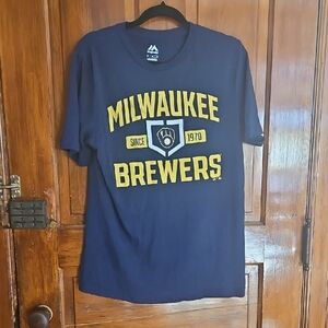 Majestic Milwaukee Brewers Navy and Gold Tee